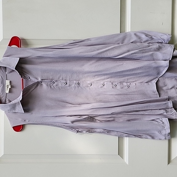 ENTRO Medium Women's Long Sleeve Grey Button Up Blouse Top Cold Shoulder - Picture 1 of 10